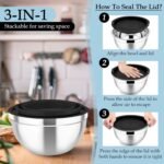 TeamFar Mixing Bowls, Stainless Steel Nesting Salad Bowls with Lids Set of 3 & 3 Grater Attachments, For Mixing/Serving/Storing, Non-toxic & Long-lasting, Size 4.6/3 / 1.5 QT, Black - Image 5