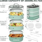 Lunch Box, Stackable 3 Layers Containers, Portable 94OZ Large Capacity Leakproof Bento Box with Spoon & Fork & Sauce Boxes, Microwave Safe Lunch Box for Kids and Adults - Image 3
