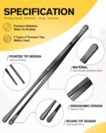 4 Pcs Fine Long Tweezer Tongs Professional Black, 12'' and 10'' Stainless Steel for Kitchen, Food, Cooking, Repairing, Sea food and BBQ - Image 3