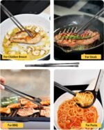 4 Pcs Fine Long Tweezer Tongs Professional Black, 12'' and 10'' Stainless Steel for Kitchen, Food, Cooking, Repairing, Sea food and BBQ - Image 4