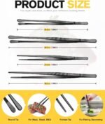 4 Pcs Fine Long Tweezer Tongs Professional Black, 12'' and 10'' Stainless Steel for Kitchen, Food, Cooking, Repairing, Sea food and BBQ - Image 5