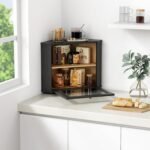 Corner Bread Box for Kitchen Countertop, Black Bread Storage Container for Homemade Bread, Two Layer Breadbox under Cabinet Mount, Large Bread Holder for Kitchen Counter, Pantry Shelf - Image 4