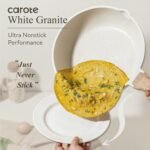 CAROTE 12Inch Nonstick Deep Frying Pan with Lid, 5.5 Qt Jumbo Cooker Saute Pan with Pour Spout, Skillet Induction Cookware, Non Stick Cooking Pan Kitchen Pan PFOA Free, White Granite - Image 4