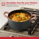 Holstein housewares 5QT Ceramic Non-Stick Casserole, Family Size Stock Pot, Stainless Steel Dual Handles & Glass Lid. Universal Base, Induction Compatible. Use to Marinate, Cook & Serve - Image 4