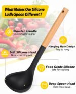 Pack of 2 Soup Ladle, Silicone Ladle Spoon with Wooden Handle, Large Non Stick High Heat Resistant Kitchen Utensils for Cooking, Stirring, Serving Soups(BLACK-GRAY) - Image 3