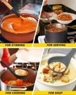 Pack of 2 Soup Ladle, Silicone Ladle Spoon with Wooden Handle, Large Non Stick High Heat Resistant Kitchen Utensils for Cooking, Stirring, Serving Soups(BLACK-GRAY) - Image 4