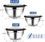 TeamFar Mixing Bowls, 4.5/3/1.5 QT Stainless Steel Nesting Salad Bowls with Airtight Lids, For Serving/Mixing/Storing/Prepping, Non-Toxic & Sturdy, Visible & Easy Clean, Black, Set of 3 - Image 3