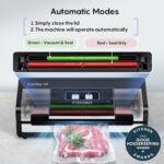 Fully Automatic Vacuum Sealer, 95Kpa Powerful Food Vacuum Sealer Machine, Auto Dry-Wet Detection | Bag Cutter | 2 Rolls Bags & 100 Pcs Precut Bags | Effortless Operation, Silver - Black - Image 3
