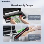 Fully Automatic Vacuum Sealer, 95Kpa Powerful Food Vacuum Sealer Machine, Auto Dry-Wet Detection | Bag Cutter | 2 Rolls Bags & 100 Pcs Precut Bags | Effortless Operation, Silver - Black - Image 5
