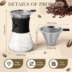 500ml Coffee Decanter Glass Drip Coffee Maker with Reusable Stainless Steel Filter and Grip for Home or Office - Image 3