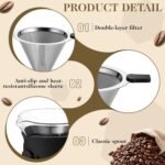500ml Coffee Decanter Glass Drip Coffee Maker with Reusable Stainless Steel Filter and Grip for Home or Office - Image 4
