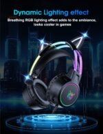 Lightweight Gaming Headset with Detachable Cat Ears, RGB Lighting, Wired Over Ear Headphones with Mic for PC, PS4, PS5, Switch, Stereo Surround Sound, Self-Adjusting Headband - Image 3