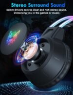 Lightweight Gaming Headset with Detachable Cat Ears, RGB Lighting, Wired Over Ear Headphones with Mic for PC, PS4, PS5, Switch, Stereo Surround Sound, Self-Adjusting Headband - Image 4