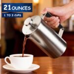 Samll French Press Coffee Maker 21OZ, Stainless Steel 600ml Coffee Press with Black Handle for Personal, Office, Travel,Camping (Sanding Silver, 1-3 Cups) - Image 5