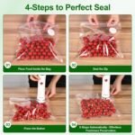Handheld Vacuum Sealer with 30 Bags & 4 Clips, White, Portable Mini Food Sealer Machine, Battery Powered for Kitchen, Meal Prep, Travel, Marinating, One-Button Operation to Keep Food Fresh - Image 5