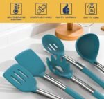 Silicone Cooking Utensil Set, Fungun Non-stick Kitchen 24 Pcs Cookware, Heat Resistant , Silicone Kitchen Tools Gift with Stainless Steel Handle (Blue-24pcs） - Image 3