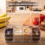 Clear Seasoning Box, 4 Pieces Seasoning Rack Spice Pots, Storage Container Condiment Jars Acrylic Seasoning Box with Covers and Spoons for Spice, Sugar, Salt, Sugar, Cardamon, Cinnamon - Image 4