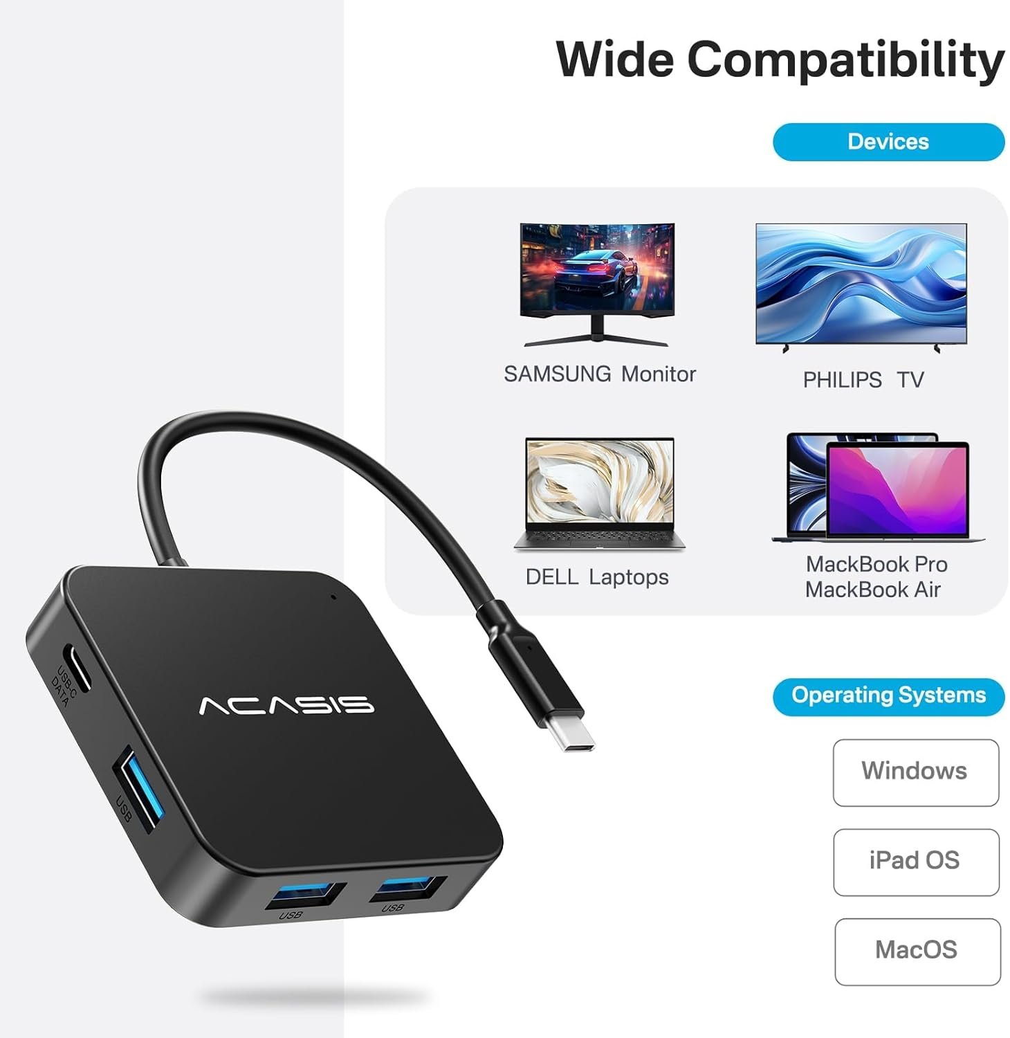 ACASIS USB C Hub 10Gbps, 6-in-1 Multiport Adapter with 4K 60Hz HDMI, 100W Power Delivery, USB A3.2 Data Port, USB C to HDMI Adapter for MacBook, Dell, Lenovo, Surface, iPad PRO, XPS(Black) - Image 7