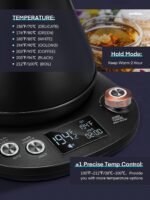Electric Gooseneck Kettle Temperature Control, Pour Over Electric Kettle for Coffee and Tea, 100% Stainless Steel Inner, 1200W Rapid Heating, 0.8L, Built-in Stopwatch, Matte Black - Image 5