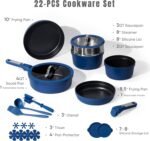 CAROTE 22pcs Pots and Pans Set Non Stick, Nonstick Cookware Set, Dishwasher/Oven/Fridge Safe Pots and Pans, Removable Handle RV Oven Safe Cookware, Induction Kitchen Set, Blue - Image 3