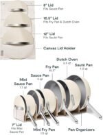 Caraway 31-Piece Ceramic Cookware Bundle - Fry Pans, Saucepans, Sauté Pan, Dutch Oven, Petite Cooker, Stir Fry, Rondeau, Stock Pot, Grill & Griddle Pans, Roasting Pan, Racks, Organizers - Cream - Image 4