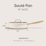 CAROTE 10" Stainless Steel Frying Pan with Lid, Outer Ceramic Layer, Non-Toxic, Even Heating，Oven Safe, Induction, Ceramic and Gas Cooktops Compatible, White - Image 6