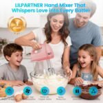 Hand Mixer Electric, Small Food Mixer 7 Speeds Handheld Blender,304 *(1* Whisk, 2* Beater, 2*Dough Hook) Kitchen Blender for Cream, Cookies, Dishwasher Safe, Pink - Image 4