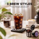 Single Serve Coffee Maker Hot and Iced with Bold Brew, Small Coffee Machine for K Cup and Ground, Fits 7.3'' Travel Mug, Brews up to 16 Oz, 5 Cup Sizes, for Office, RV& Hotel, Elegant Black - Image 4