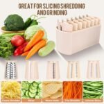 Rotary Cheese Grater with 5 Well-designed Blades & Strong Suction Base, Kitchen Mandoline Vegetable Slicer with Blade Storage Box(Off-white) - Image 4
