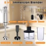 Immersion 8 in 1 Hand Blender 25 Speed & Turbo Mode Handheld Blenders Electric Sitck Blender with Beaker Chopper Milk Frother Frother Grinder and Mixer - Image 7
