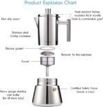 Easyworkz Diego Stovetop Espresso Maker Stainless Steel Italian Coffee Machine Maker 4Cup 6.8 oz Induction Moka Pot - Image 3