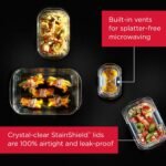 Rubbermaid Brilliance Glass Food Storage set of 4 containers 8 total pieces (4 containers + 4 lids) for Lunch Meal Prep and Leftovers Dishwasher and Oven Safe Clear/Grey - Image 3