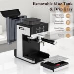 Espresso Machine with Grinder, 20Bar Expresso Coffee Machines with Milk Frother, Professional Compact Stainless Steel Coffee Maker for Espresso, Latte & Cappuccino, Perfect for Home Use - Image 6
