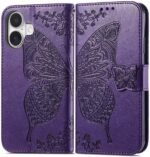 for iPhone 17 Wallet Case for Women,Butterfly Embossed Flip Folio PU Leather Stand Card Holder Slots Phone Protective Cover 6.3" (Purple) - Image 3