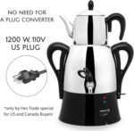 Korkmaz Samovar, Electric Turkish Tea Maker Set, Double Pots Tea Machine, Hanedan Stainless Steel Pot | 1.37 Qt+ 3.69 Qt | 110 V US Plug - Image 4