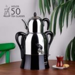 Korkmaz Samovar, Electric Turkish Tea Maker Set, Double Pots Tea Machine, Hanedan Stainless Steel Pot | 1.37 Qt+ 3.69 Qt | 110 V US Plug - Image 5