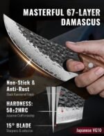 Emojoy Damascus Chef Knife, 67-Layer Damascus Steel Kitchen Knife with Black Hammered Finish, Japanese Knives for Home, Outdoor Cooking, BBQ, Include Gift Box, 6.3 Inch - Image 3