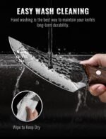 Emojoy Damascus Chef Knife, 67-Layer Damascus Steel Kitchen Knife with Black Hammered Finish, Japanese Knives for Home, Outdoor Cooking, BBQ, Include Gift Box, 6.3 Inch - Image 4