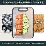 Stainless Steel Cutting Board, Large Double Sided Cutting Board for kitchen, 18/8 Stainless Steel & Wheat straw pp, Food-Grade, non Toxic - Easy to Clean, 16 x 11 Inches - Image 3