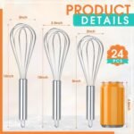 Domensi 24 Pcs 8" 10" 12" Whisks Set Kitchen Whisks for Cooking Heat Resistant Stainless Steel Balloon Wire Whisk Bulk for Non Stick Cookware Blending Stirring Valentines Day Baking - Image 3