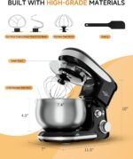 Stand Mixer, 3.4QT Tilt-Head Small Stand Mixers, 6+P Speed Kitchen Mixer for Daily Use with Egg Whisk, Dough Hook, Flat Beater, Bread Dough Mixer for Baking (Black) - Image 3