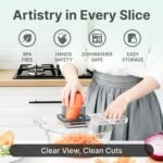 Mandoline Slicer for Kitchen - 6-in-1 Vegetable Chopper with Safe Hand Guard & Transparent Body - Dishwasher Safe Food Slicer Cutter for Potato, Tomato, Onion & Salad - Stainless Steel Blades - Image 3
