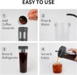 watchget Portable Cold Brew Coffee Maker 34oz/1L Iced Coffee Maker and Tea Brewer Leak-Proof Removable Fine Mesh Filter Perfect for Outdoor Camping Trip (White) - Image 4