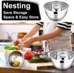 E-far Mixing Bowls with Lids, 6-Piece Stainless Steel Salad Bowls Metal Nesting Bowls for Baking Cooking and Prepping, Airtight Lids & Stackable Design, Size 4.5, 3, 1.5 QT (Black) - Image 6