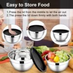 E-far Mixing Bowls with Lids, 6-Piece Stainless Steel Salad Bowls Metal Nesting Bowls for Baking Cooking and Prepping, Airtight Lids & Stackable Design, Size 4.5, 3, 1.5 QT (Black) - Image 7