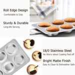 TeamFar 2 Packs Muffin Pan, Stainless Steel Muffin Cupcake Pan Tin Tray for Baking, for Mini Cakes/Tarts/Quiche, Healthy & Sturdy, Oven & Dishwasher Safe (6-Cup) - Image 3