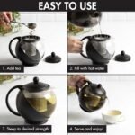 Primula Half Moon Teapot with Removable Infuser, Glass Tea Maker with Reusable Fine Mesh Stainless Steel Filter, Dishwasher Safe, 40-Ounce, Black - Image 4