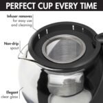 Primula Half Moon Teapot with Removable Infuser, Glass Tea Maker with Reusable Fine Mesh Stainless Steel Filter, Dishwasher Safe, 40-Ounce, Black - Image 6
