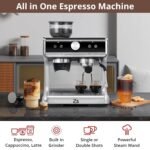 Espresso Machine With Grinder, Barista Express Espresso Machine, 20 Bar Expresso Coffee Machines with Milk Frother Steam Wand, Cappuccino & Latte Machine for Home, Silver - Image 3