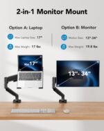 HUANUO 2 in 1 Function Laptop Mount with Tray, Fits 13-34″ Monitors & Up to 17″ Notebook, Ergonomic Laptop Arm with Full Motion Adjustment, Laptop Stand for Desk, VESA 75x75mm/100x100mm - Image 3